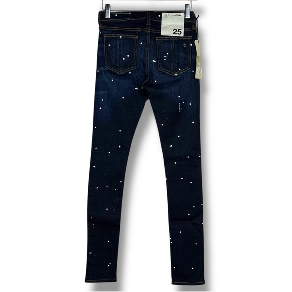 New Rag & Bone Anfield Spla Skinny Jeans Womens 25 Dark Wash Paint Splatter Edgy - Picture 3 of 11